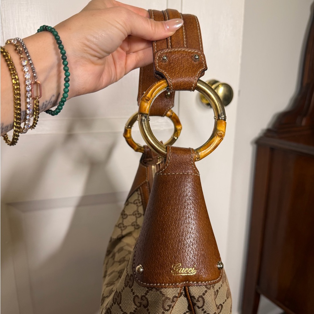 Authentic Gucci Indy GG Canvas Bamboo Ring Hobo Bag Brown Leather - impeccable! - Picture 4 of 10